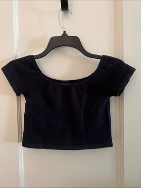 Navy Ribbed Scoop-Neck Crop Top